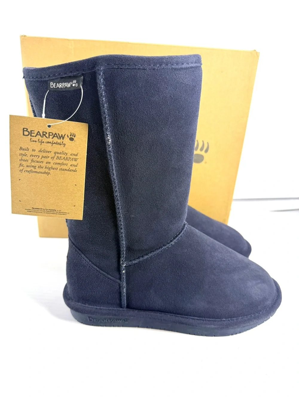 BearPaw Navy Tall Suede-Style Winter Boots for Women